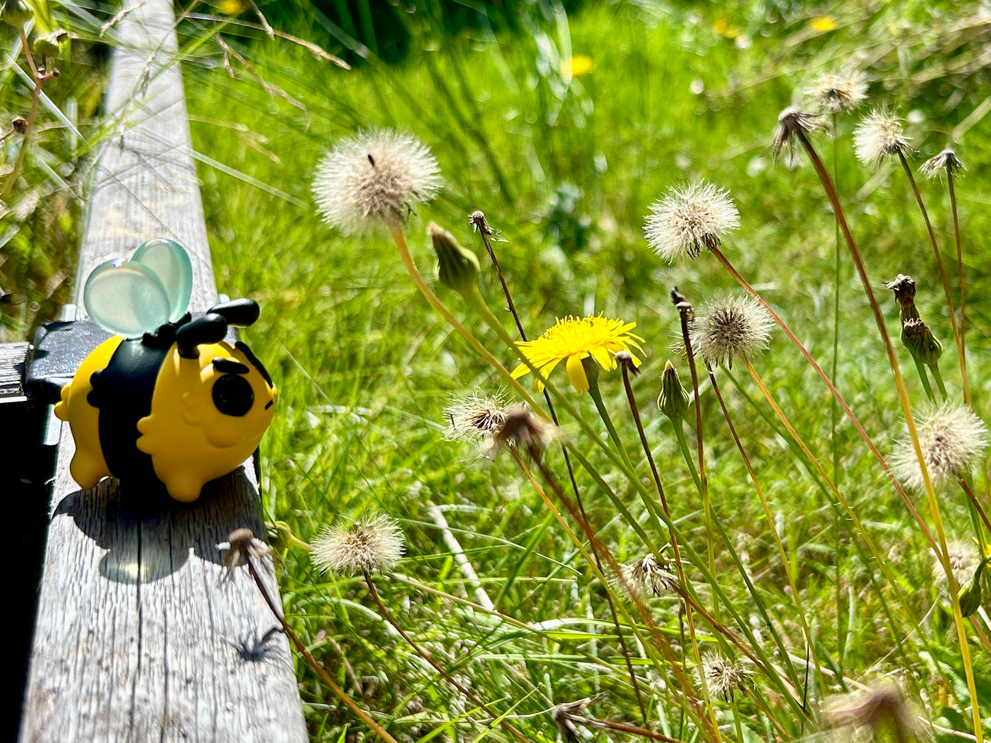 Bumble Bee figurine in a garden
