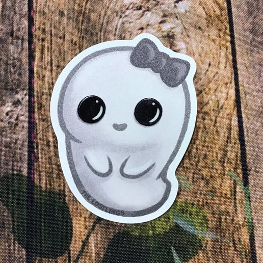 Ghost with hair bow sticker